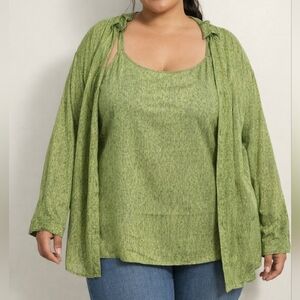 ✨ Tahari Green Layered Camisole & Open Cardigan Set | Women’s Plus Size 1X